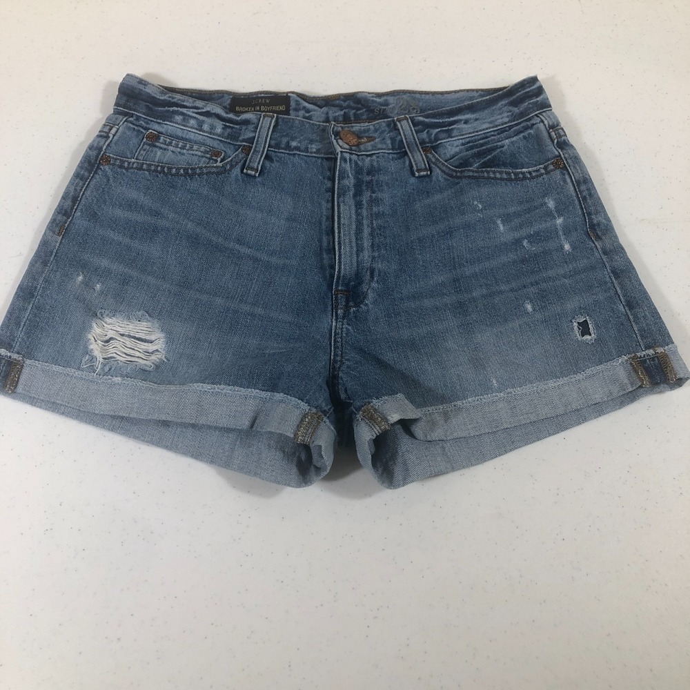 J Crew‎ Jean Shorts Women Sz 28 Broken In Boyfriend Distressed Grunge Americana